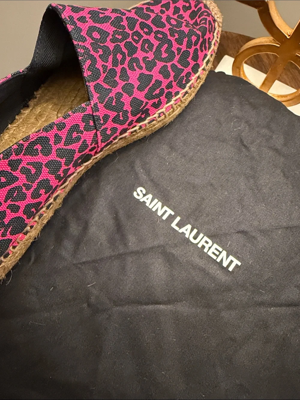 Saint Laurent Leopard Print Espadrille Flats + dust bag